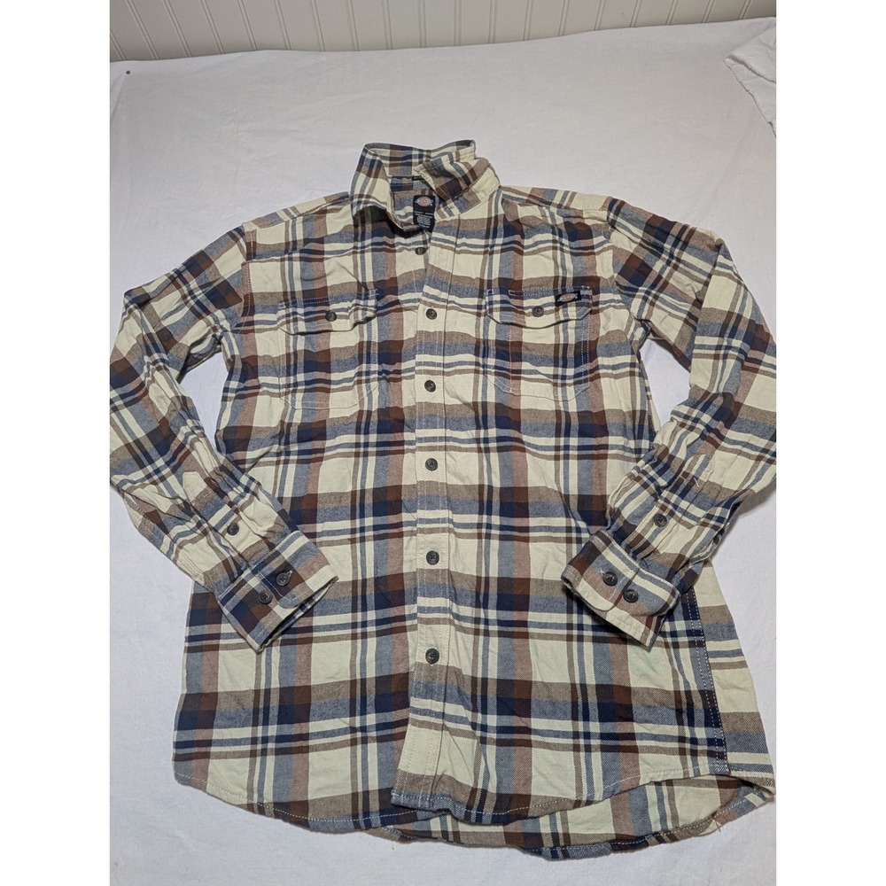 Dickies Mens Relaxed Fit Plaid Flannel Shirt Brown Navy WL650E2P Small